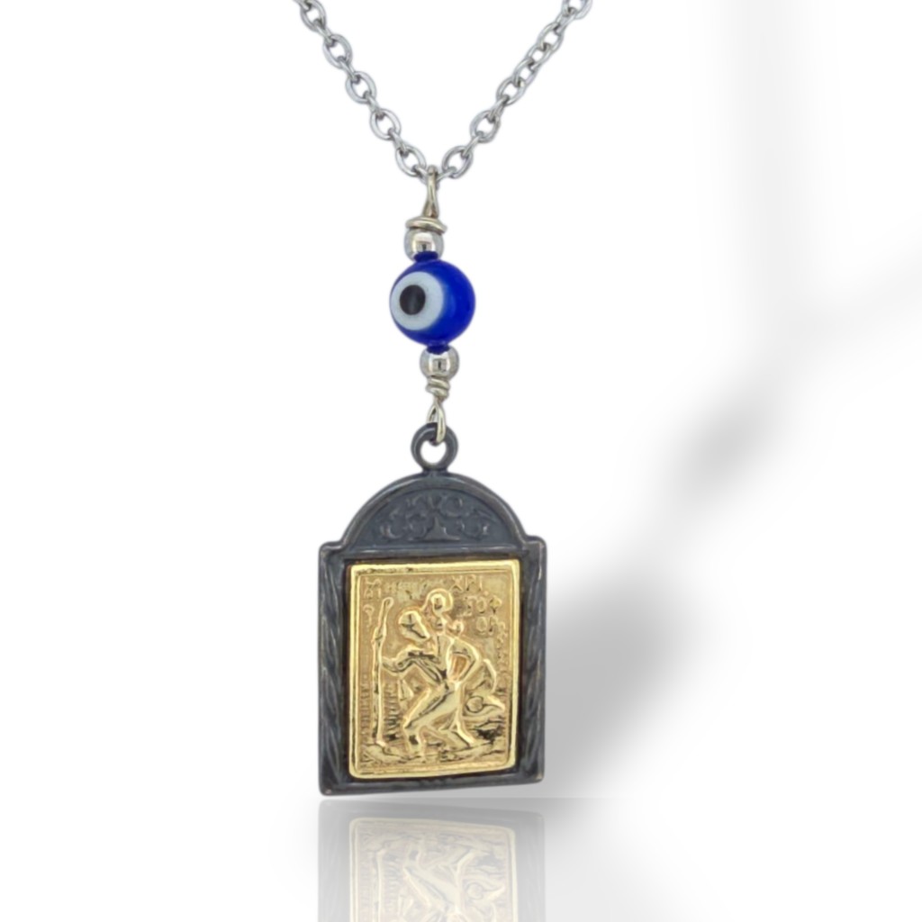 Φυλαχτό αυτοκινήτου Αγ. Χριστόφορος απο ασήμι 925° (code L008223)